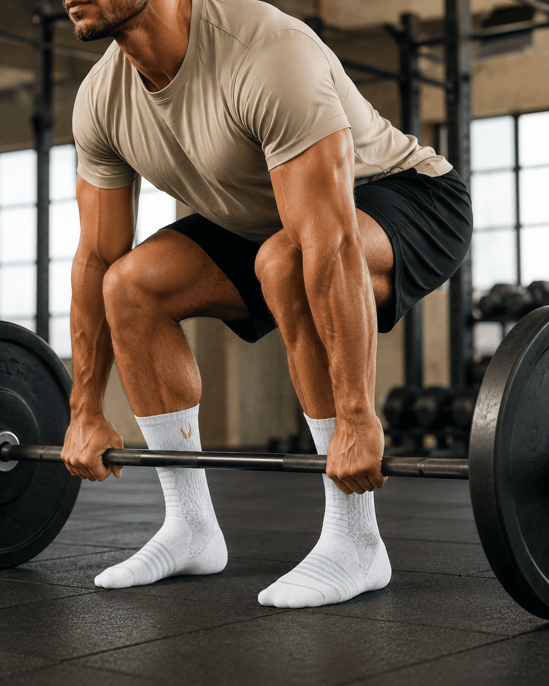 Male athlete training in the gym — vertical composition — HOOF performance socks
